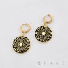 PAIR OF FILIGREE MEDALLION DANGLE 316L SURGICAL STEEL HUGGIE/HOOP EARRINGS 
